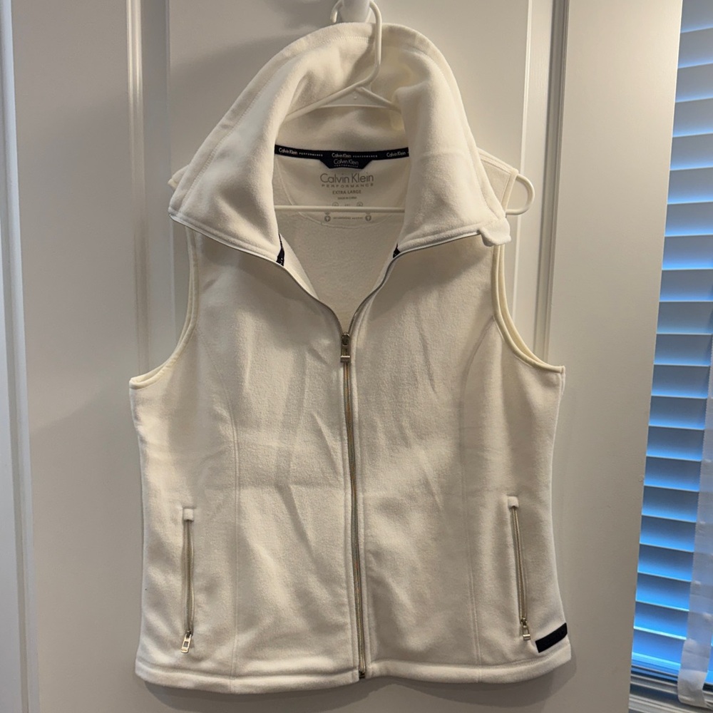 Calvin Klein Ivory Fleece Zip-Up Vest